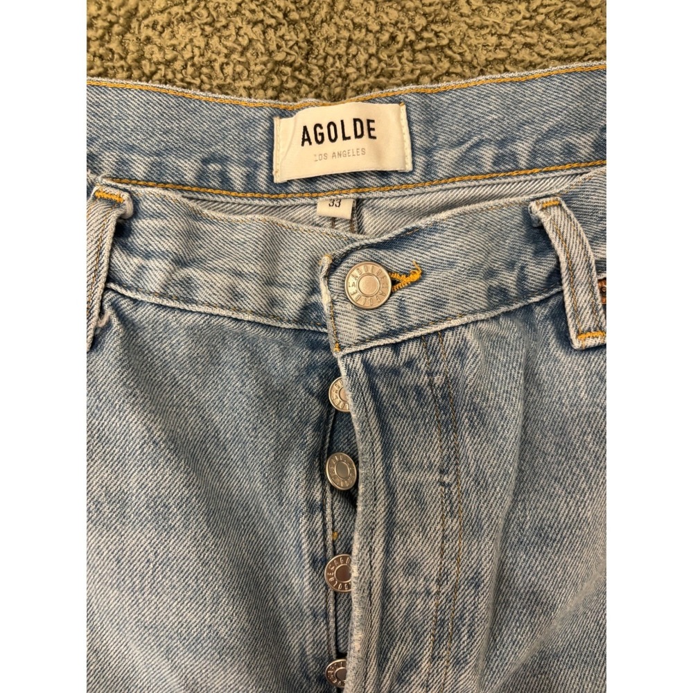 AGOLDE Parker Long High Rise Distressed Denim Shorts Cut Offs Light Wash 33 - Picture 2 of 5